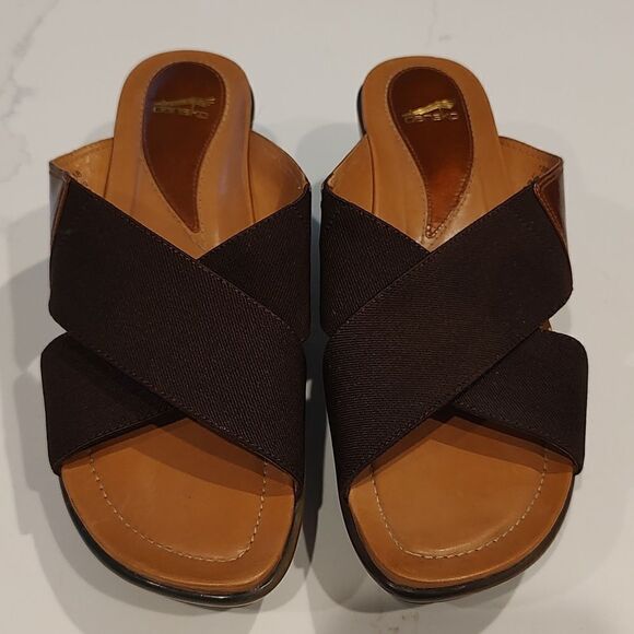 Dansko Brown Ava Wedge Slip On Cross Strap Comfort Sandals Size 38 - Picture 4 of 13